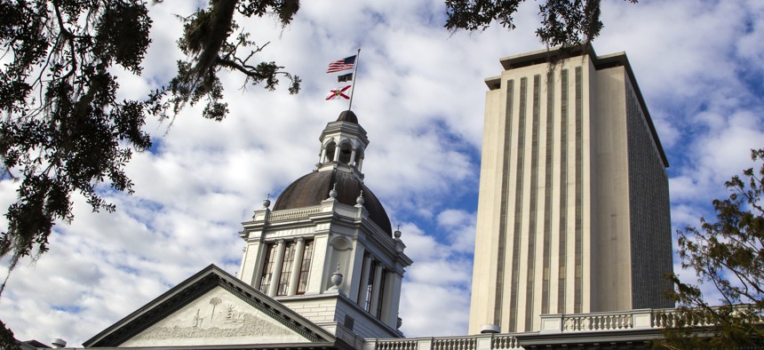 A view of the historic Old Florida State Capitol building, which sits in front of the current New Capitol, on November 10, 2018 in Tallahassee, Florida.