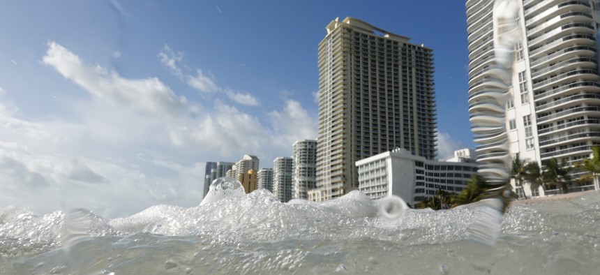 SUNNY ISLES BEACH, Fla. - Condo buildings sit near the ocean on February 16, 2022 in Sunny Isles Beach, Florida. A new report released by climate scientists shows that sea levels along coastlines in the United States will rise about one foot by 2050, with larger increases on the East and Gulf coasts. 