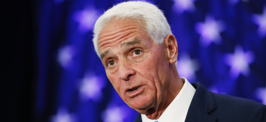 Florida Gubernatorial candidate Rep. Charlie Crist (D-FL) gives a victory speech after defeating gubernatorial candidate, Commissioner of Agriculture Nikki Fried in the primary election at the Hilton St. Petersburg Bayfront on August 23, 2022 in St Petersburg, Florida.Crist will face Florida Governor Ron DeSantis on November 8th in the general election.