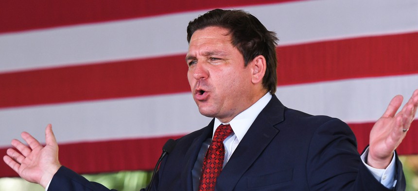 Florida Gov. Ron DeSantis speaks to supporters at a campaign stop on the Keep Florida Free Tour at the Horsepower Ranch in Geneva on Aug. 24. DeSantis faces former Florida Gov. Charlie Crist for the general election for Florida Governor in November. 
