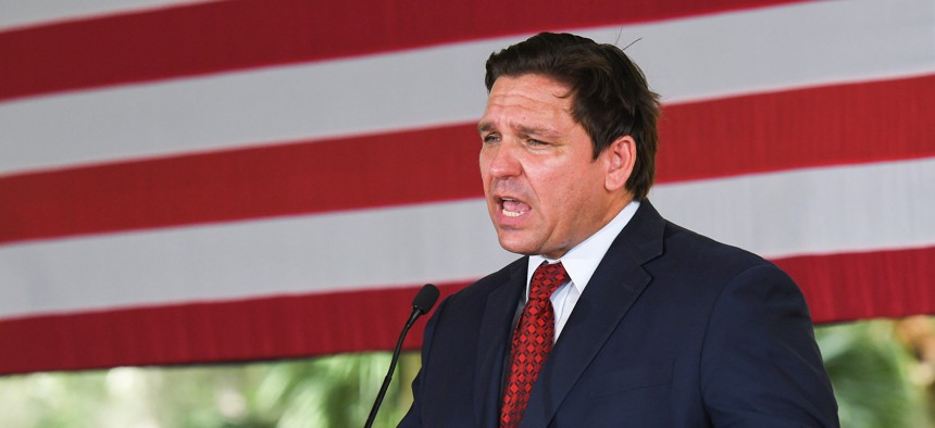 Florida Gov. Ron DeSantis speaks to supporters at a campaign stop on the Keep Florida Free Tour at the Horsepower Ranch in Geneva on Aug. 24, 2022. 