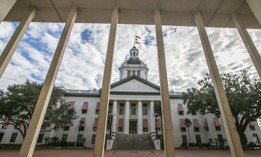 A view of the historic Old Florida State Capitol through the columns of the  New Capitol in Tallahassee. 