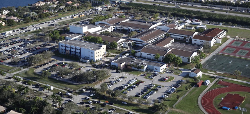 The Marjory Stoneman Douglas High School is seen in this file photo after the shooting at the school that killed and injured 17 people on February 14, 2018 in Parkland, Florida.