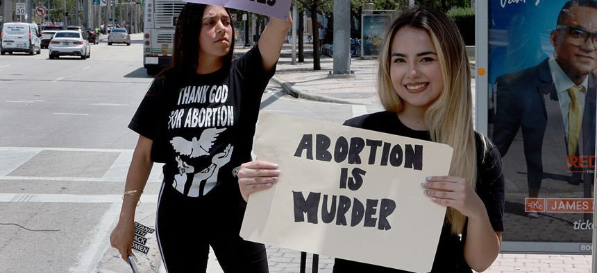 Rival abortion protesters in Miami in May.