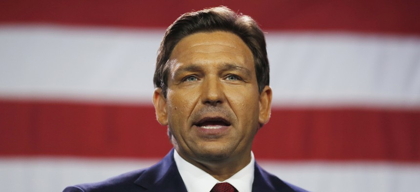 Florida Gov. Ron DeSantis gives a victory speech after defeating Democratic gubernatorial candidate Charlie Crist during his election night watch party at the Tampa Convention Center, Nov. 8, 2022.