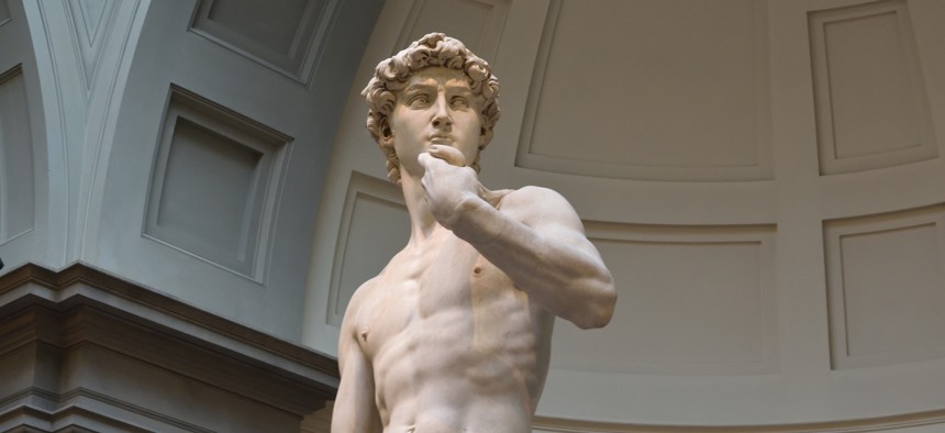 Michelangelo's David, as seen in the Accademia Gallery in Florence, Italy. 