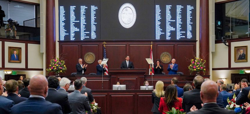Gov. DeSantis delivers the State of the State address at the Florida State Capitol in Tallahassee, March 7, 2023. 