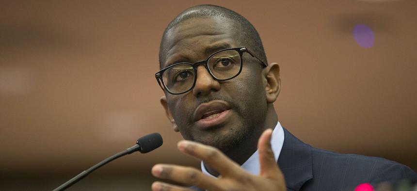Andrew Gillum speaks during a congressional subcommittee field hearing on voting rights, May 6, 2019 in Fort Lauderdale.