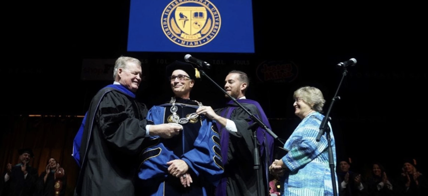 Kenneth Jessell was formally sworn in as Florida International University's sixth president on May 18, 2023, surrounded by state officials and local leaders. Republican state Rep. Daniel Perez — who's in line to be the next Speaker of the Florida House — administered the oath.