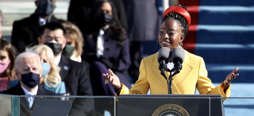 Youth Poet Laureate Amanda Gorman speaks during the inauguration of then-President-elect Joe Biden on the West Front of the U.S. Capitol in Washington, D.C., Jan. 20, 2021. 