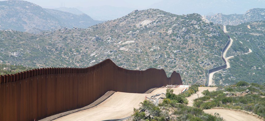 Construction at the border between California and Mexico, as seen in a 2021 file photo. 